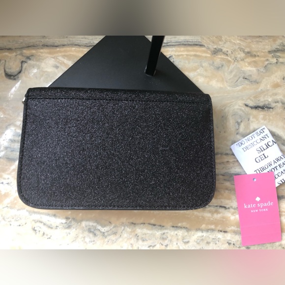 NWT KATE SPADE Shimmer Glitter Fabric Black Crossbody-Clutch K4710 - Picture 9 of 10